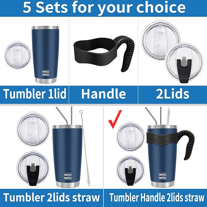 WETOWETO 20oz Tumbler with 2 lids and 2 straws, Stainless Steel Vacuum Insulated Coffee Tumbler Cup, Double Wall Powder Coated Travel Mug (Cyan, 1 Pack)
