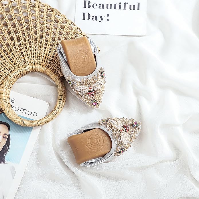 Women Ballet Flats Sparkly Rhinestone Wedding Ballerina Shoes Pointed Toe Foldable Comfort Slip on Flat Dress Shoes