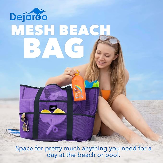 Dejaroo Mesh Sand Free Bag - Strong Lightweight Bag For Beach & Vacation Essentials. Tons of Storage!