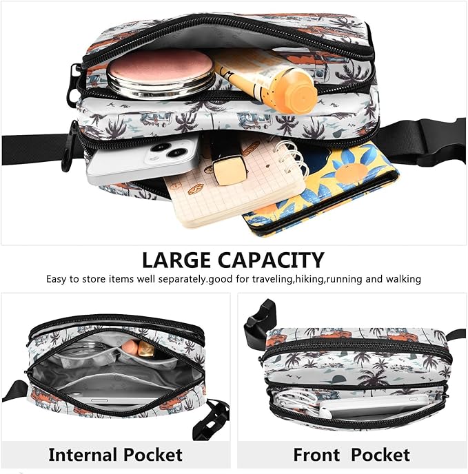 Beach Coconut Tree Surf Trucks Fanny Pack for Women Men Water Resistant Fashion Waist Packs with Adjustable Strap Belt Bag for Travel Workout Jogging Hiking 21219397