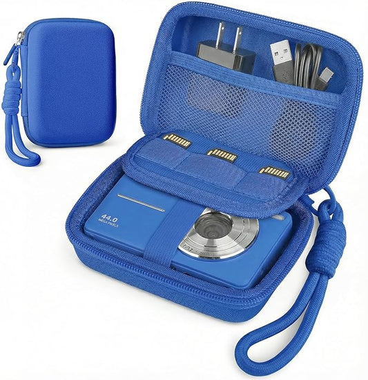 Digital Camera Case for CAMKORY/KODAK PIXPRO FZ45/FZ55/Canon IXUS 285 HS/AbergBest/Sony DSCW800/DSCW830 - Small Travel Compact Camera Holder with Mesh Pocket for SD Card & Accessories (Royal Blue)