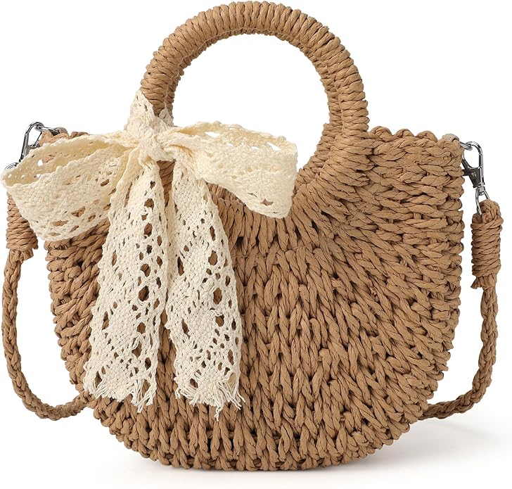 Clothirily Straw Clutch Purses for Women, Cloud Dumpling Woven Bag with Detachable Chain, Beach Crossbody Shoulder Handbag