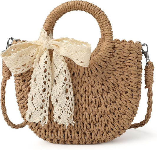 Clothirily Straw Clutch Purses for Women, Cloud Dumpling Woven Bag with Detachable Chain, Beach Crossbody Shoulder Handbag