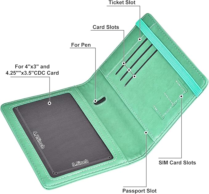 HerriaT Passport and Vaccine Card Holder Combo,Cover Case with CDC Vaccination Card Slot, Leather Travel Documents Organizer Protector, with RFID Blocking, for Women and Men