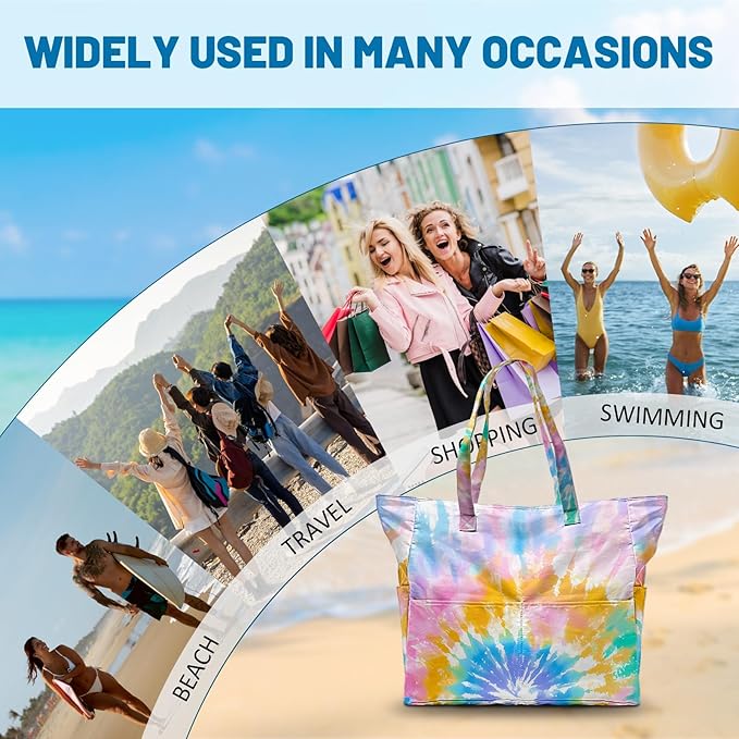 Large Beach Bag Waterproof Sandproof Beach Bags for Women Pool Tote Bags with Zipper Summer Swim Bag Foldable