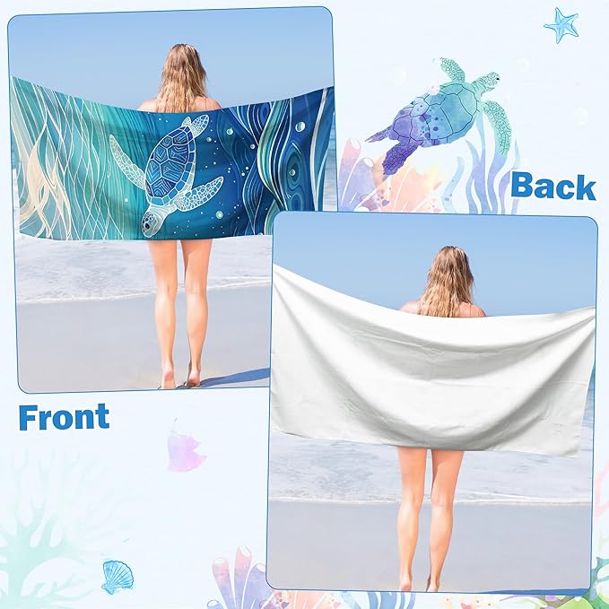 Sea Turtle Magnetic Beach Towel - 75"x30" Sand Free Quick Dry Microfiber Towel with Built-in Magnets Lightweight for Beach Chair Car Door Pool Travel Camping Yoga with Storage Bag