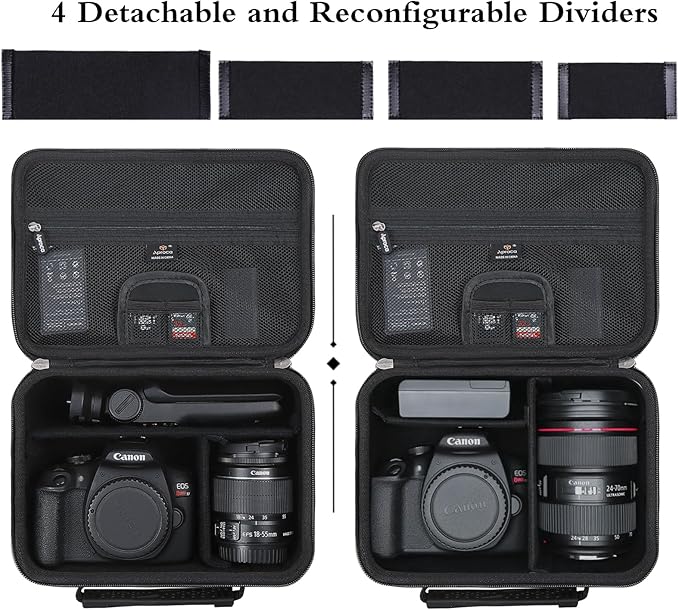Aproca Case Compatible with Canon EOS Rebel T7, T7i, T8i, R100, R50, R5, R6 Mark II, R7, R8 Camera, Portable Storage Bag with 4 DIY Dividers and Shoulder Strap -Black