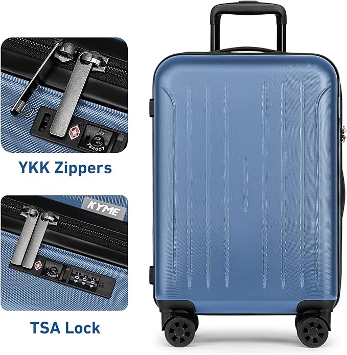 KYME Suitcase Hardshell With Double Spinner Wheels, PC+ABS TSA Lock Travel Luggage (Royalblue, 2Pcs Set(20"/24"))