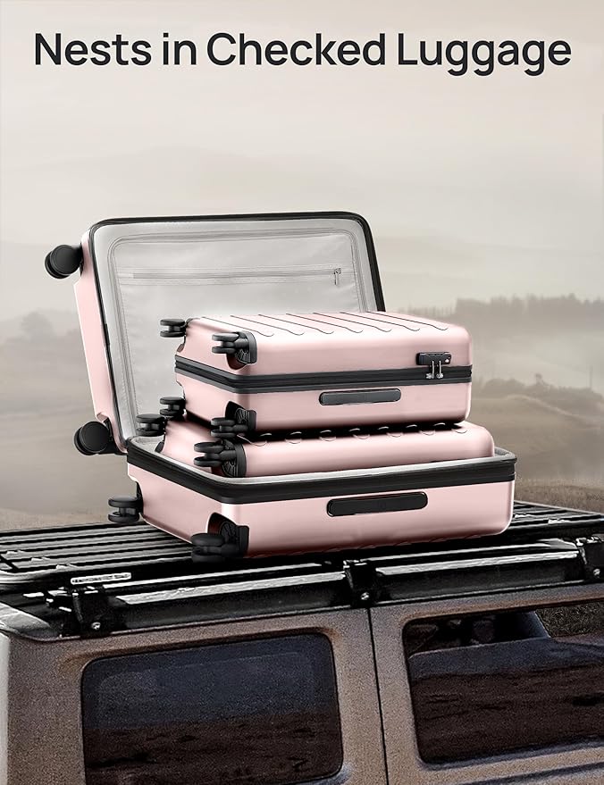 NINETYGO Carry On Luggage 22x14x9 Airline Approved, 20 Inch Luggage with Smooth Spinner Wheels, Expandable, Hard Shell PC Suitcase, Lightweight Travel Luggage, TSA Approved (Pink, Rhine Max)