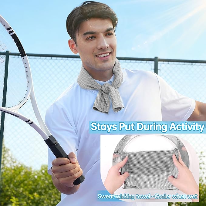 Dual-Action Cooling Neck Wraps, 37”x12” Cooling Towel + 220g Gel Sheet, Neck Coolers for Hot Weather, Ice Pack, Washable Gym Towel