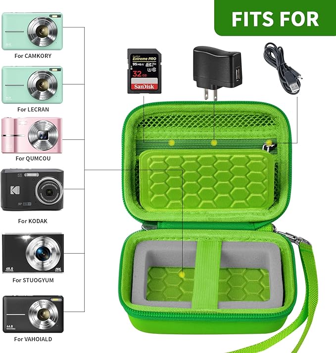 Comecase Carrying & Protective Case for Digital Camera, for CAMKORY/for Kodak Pixpro/for Canon PowerShot ELPH 180/190 / for Sony DSCW800 DSCW830 Cameras for Travel - Grass Green