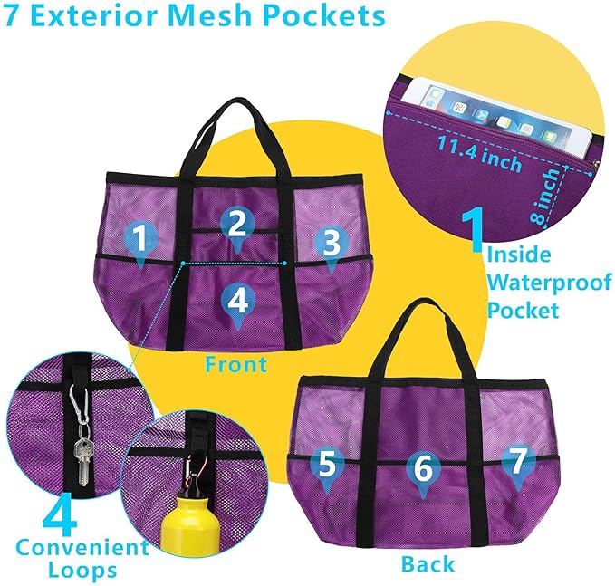 F-color Mesh Beach Bag Family - Large Tote Bag for Cruise Pool Toys Beach Vacation Essentials