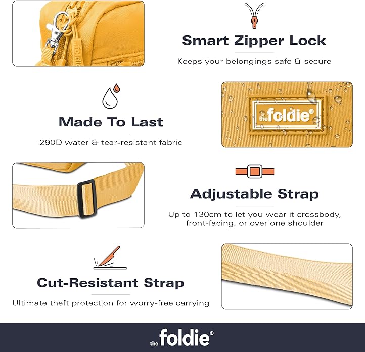 The Foldie Foldable Sling Bags for Women - Anti-theft Crossbody Bags with RFID Protection - Water Repellent Crossover Bag
