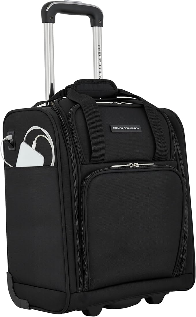 French Connection 16" Underseat Carry-On Luggage with USB/USB-C Ports, Black