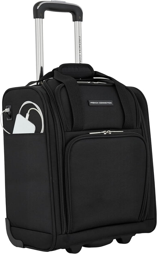 French Connection 16" Underseat Carry-On Luggage with USB/USB-C Ports, Black