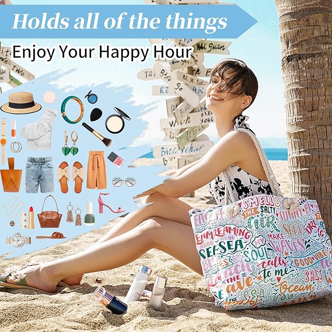 Tavaleu Beach Bags for Women - Large Beach Tote Bag, Women Sandproof Pool Bag for Pool Gym Grocery Travel