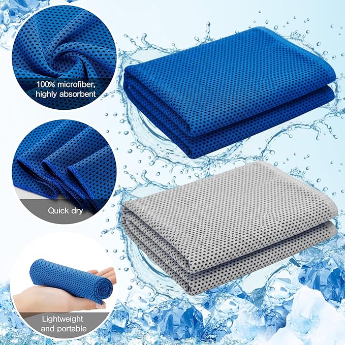 Redbaker 90 Pack Cooling Towels Bulk for Neck and Face 40" x 12" Ice Towel Multicolored Microfiber Cool Sweat Rag for Gym Workout Running Yoga Fitness Travel Outdoor Sports(Blue Grey)