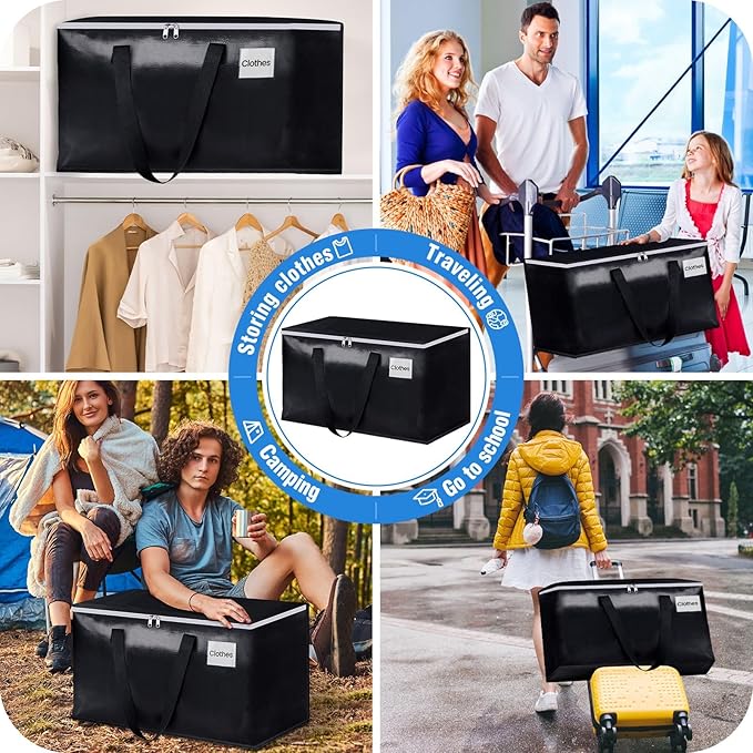 BlissTotes Moving Bags, Heavy Duty Moving Boxes with Zippers Top and Sturdy Handles, Storage Bags for Space Saving and Packing, Collapsible Moving Supplies, Storage Totes (93L, 10-Pack, Black)