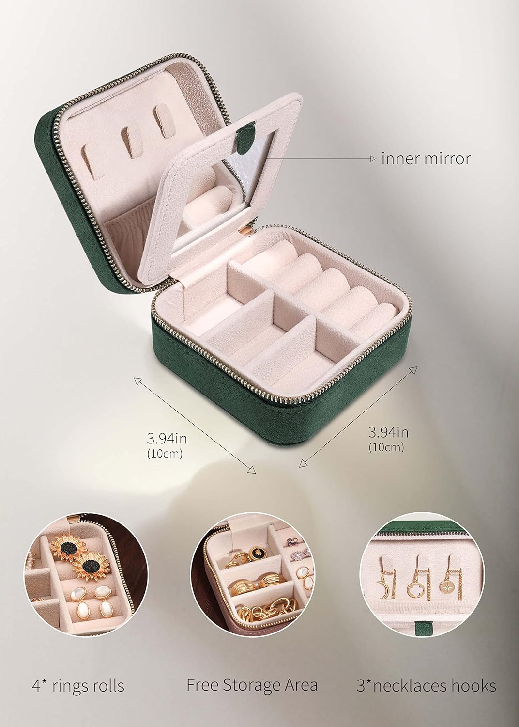 S.Leaf Travel Jewelry Organizer Travel Jewelry Boxes for Women Small Jewelry Travel Case Box Portable Travel Jewelry Case Travel Case Mini Jewelry (08_Suede_Touch_Emerald)