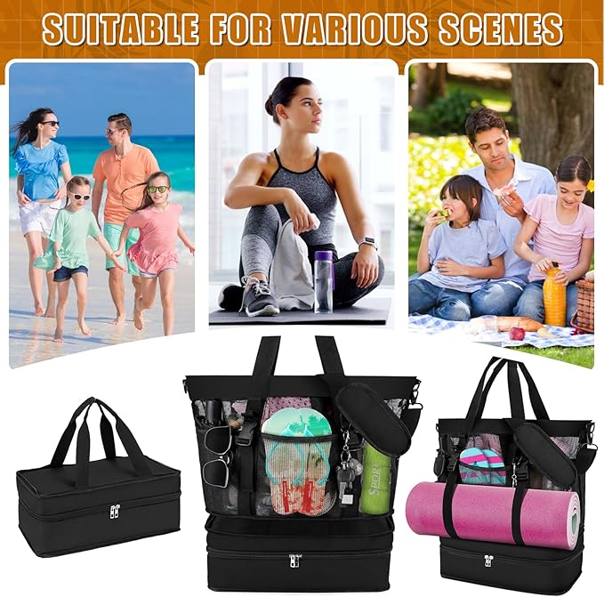 SelfTek Beach Tote Bag with Cooler compartment, Waterproof Sandproof Daily Pool Swim Travel Essentials