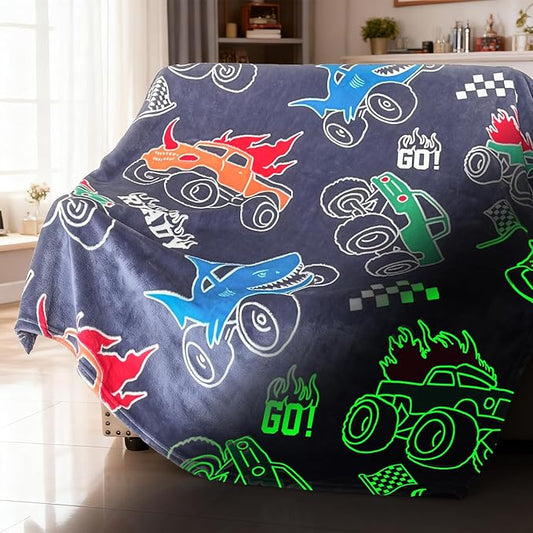 Truck Blanket for Boys, Glow in The Dark Blanket for Kids/Toddler/Baby, Soft Fleece Blankets and Throw, Birthday 50"x 60"