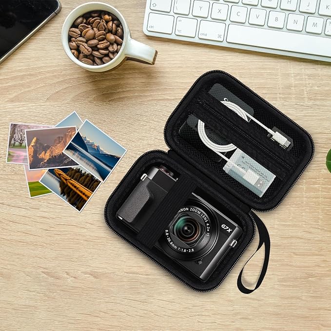 Camera Case for Canon PowerShot G7X Mark III/ G7 X Mark II/ SX740 hs Digital Camera, 4K Vlogging Camera Protective Cover Hard Travel Storage Bag, Mesh Pocket fits Cable, Batteries, Black