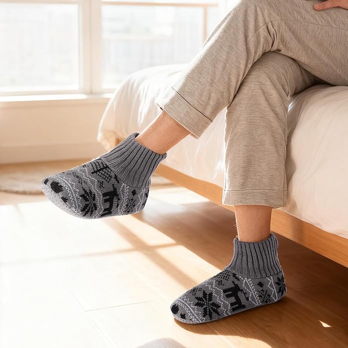 Ultrafun Fuzzy Slipper Socks for Men, Non Slip Warm Plushed Lined Indoor House Socks with Grips Christmas Gifts