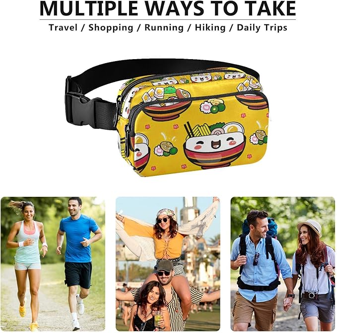 Kawaii Noddle Fanny Pack for Women Men Water Resistant Fashion Waist Packs with Adjustable Strap Belt Bag for Travel Workout Jogging Hiking 21219005