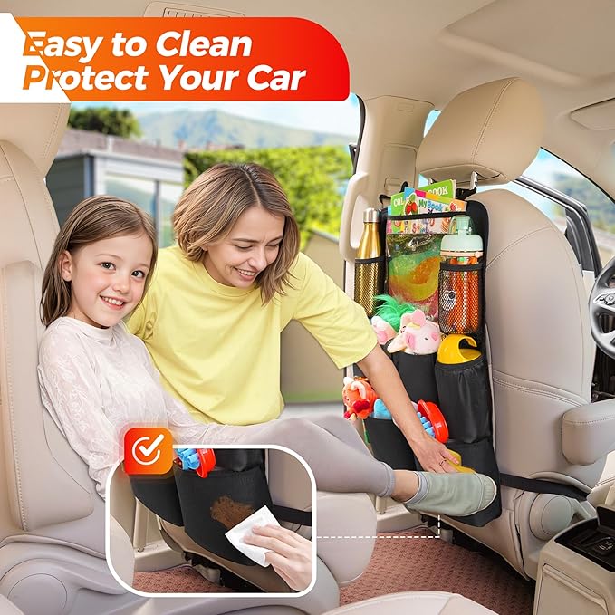 SURDOCA Upgraded Car Organizer with 11-inch Tablet Holder, 8 Pockets, Car Seat Protector for Road Trips - Car Storage and Organizers for Kids, Grey 2PC