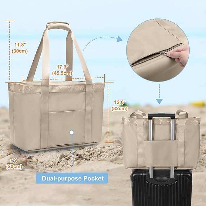 Yarwo Beach Bag for Women, Sandproof Swim Tote Bag with Cooler Compartment and Wet & Dry Pockets for Pool Cruise Vacation