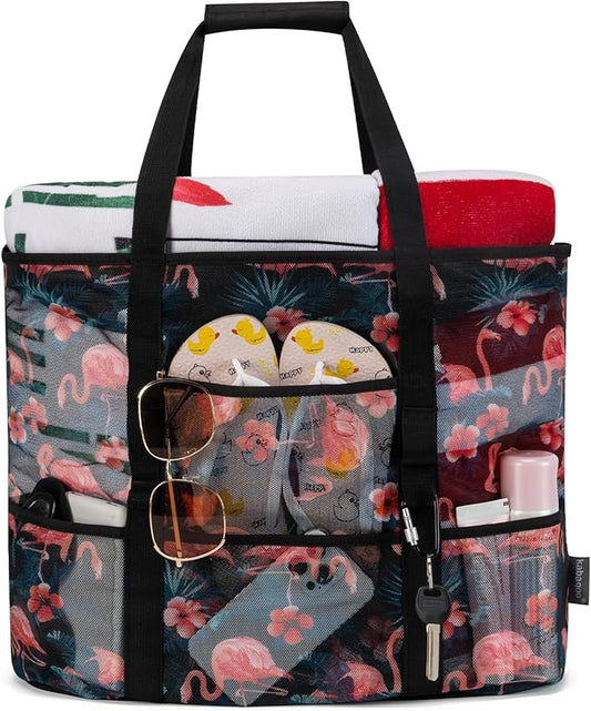 KABAQOO Mesh Beach Bag, Extra Large Beach Bags with 9 Pockets & Zipper Waterproof Lightweight Beach Tote for Beach/Pool Trip | Extra Large, 9 Pockets, Zipper, Waterproof, Lightweight, Beach/Pool Trip