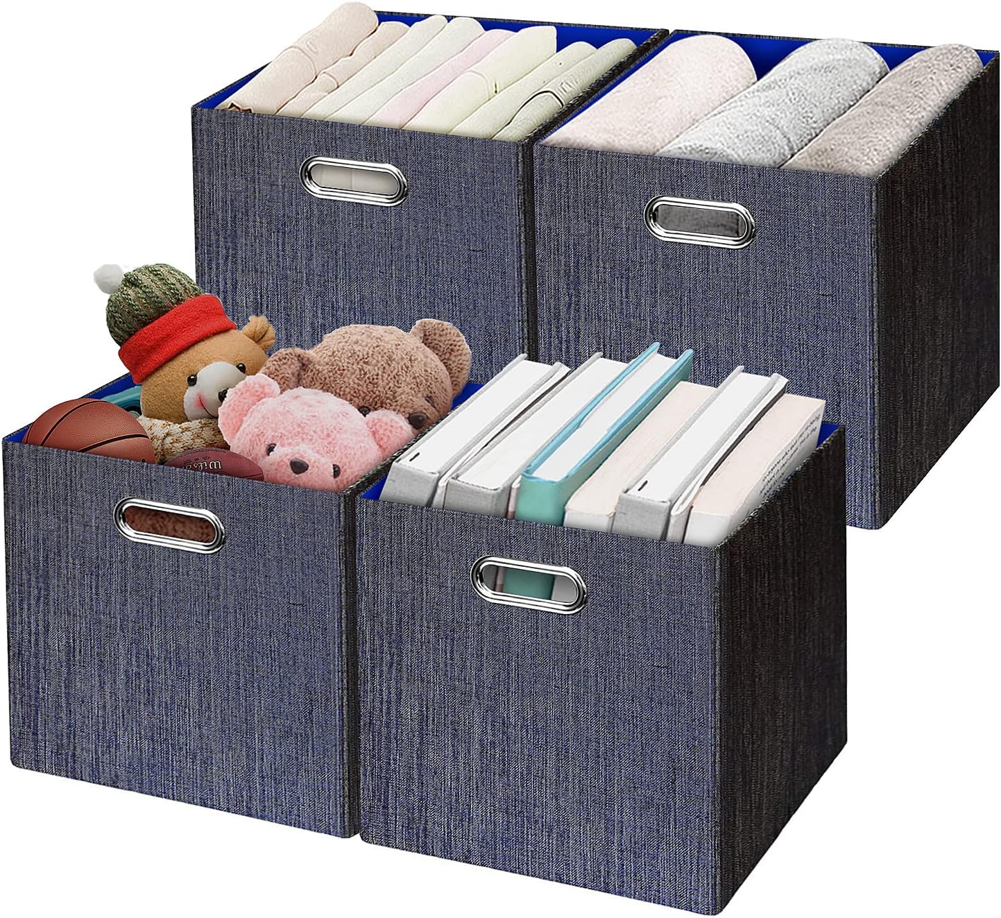 Posprica Storage Cubes,11×11 Foldable Storage Bins,Thick and Heavy duty Fabric Baskets - 4pcs,Blue