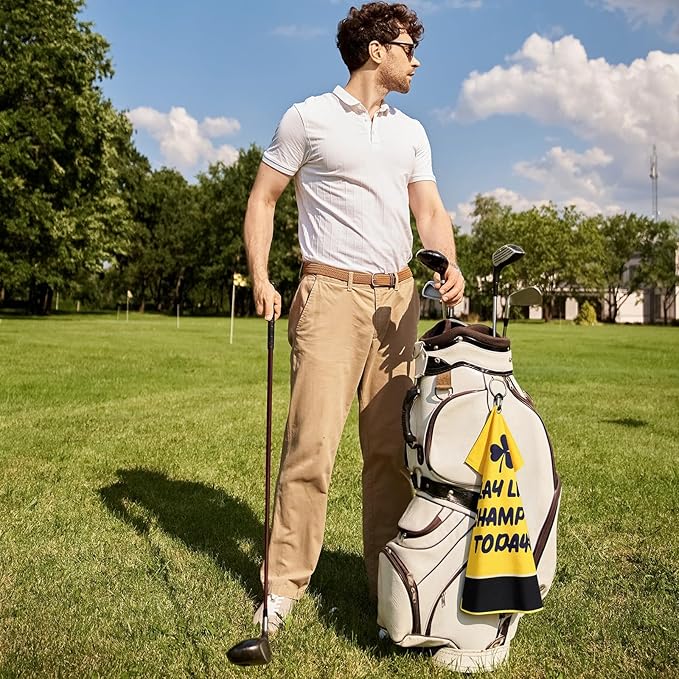 Golf Towel, Microfiber Waffle Design with Clip - Industrial Strength Magnet for Strong Hold to Golf Bags (Play Like A Champion Today)