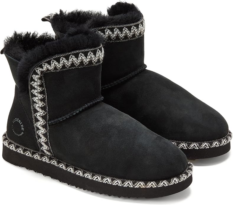 Dearfoams Women's Fireside Shearling Water Resistant Indoor/Outdoor Foldover Boot Slipper