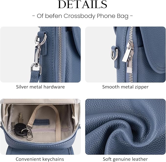 befen Genuine Leather Small Crossbody Bags for Women Cross Body Bag Purses Cell Phone Purse for Travel with RFID Card Slots