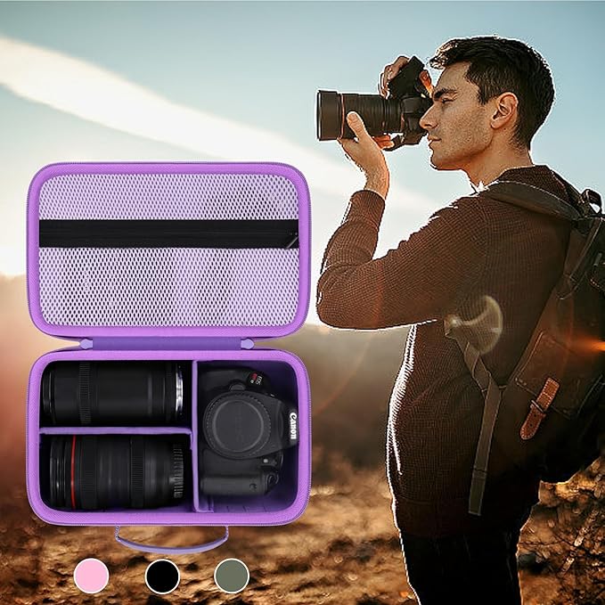 khanka Camera Case for Canon EOS Rebel T7/T100/T6/R50/R100/R5/R7/R8/R6 Mark II/SL3 DSLR Camera,Travel Protective Carrying Case for Canon EOS Rebel Camera and 18-55mm/18-45mm Lens(Purple Case Only)
