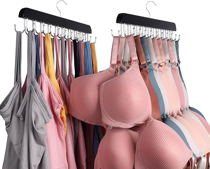 Bra Hangers for Closet Organizer,Tank Top Hanger with 40 Hooks,Space Saving Wooden Adjustable Hangers,Closet Organizers and Storage Suitable for Dorm, Apartments, Tank Tops, Bras, Hats