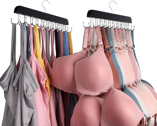 Bra Hangers for Closet Organizer,Tank Top Hanger with 40 Hooks,Space Saving Wooden Adjustable Hangers,Closet Organizers and Storage Suitable for Dorm, Apartments, Tank Tops, Bras, Hats