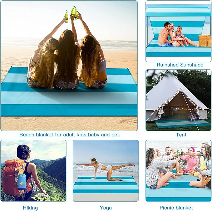 BYDOLL Beach Blanket 78''X81'' Waterproof Sandproof Suits1-4 Adults Oversized Lightweight Large Blanket Picnic Mat for Beach Sand Free Travel Camping Hiking Picnic