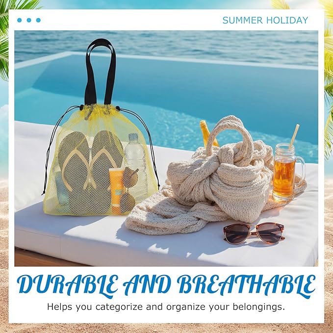18 Pcs Mesh Beach Pool Tote Bags Bulk, Cute Drawstring Bag Large Swim Beach Toy Organizer Dopamine for Women Men Travel Lightweight Pool Essentials for Outdoor Swim Travel Shopping Gym