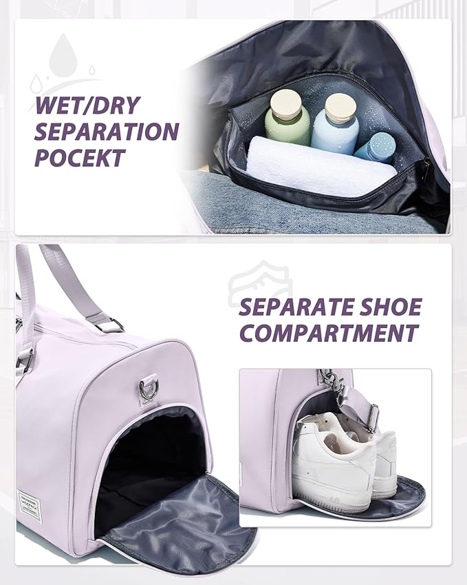 Gym Bag for Women Men with Shoe Compartment,Small Travel Duffle Bags for Traveling Overnight Weekender Personal Item Travel Bag Large Sport Workout Bag Purple