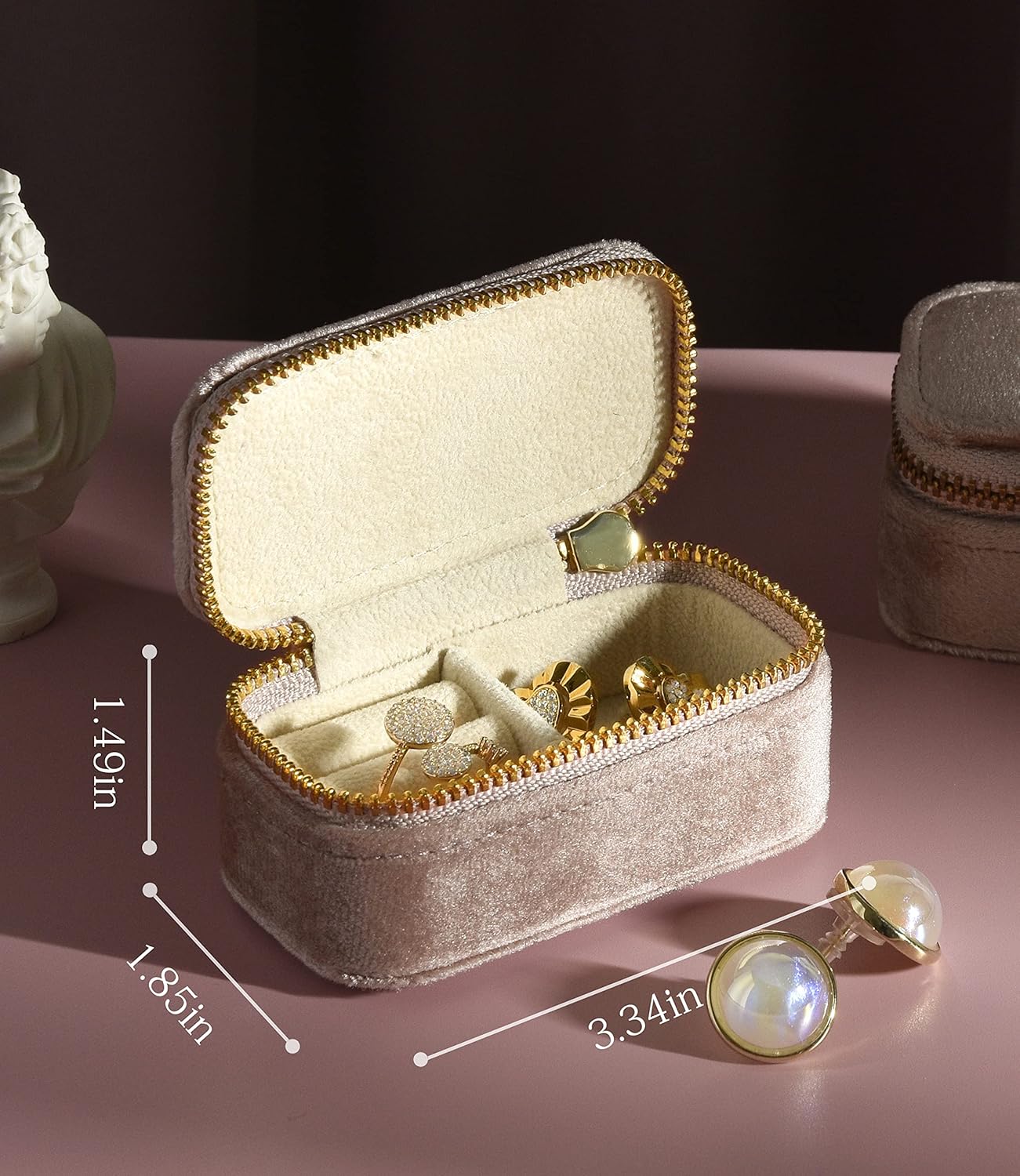 TAIMY Mini Jewelry Travel Case, Velvet Small Travel Jewelry Box, Portable Jewelry Travel Organizer Box for Rings Earrings Necklaces, Gifts for Women Girls(Blush Peach)