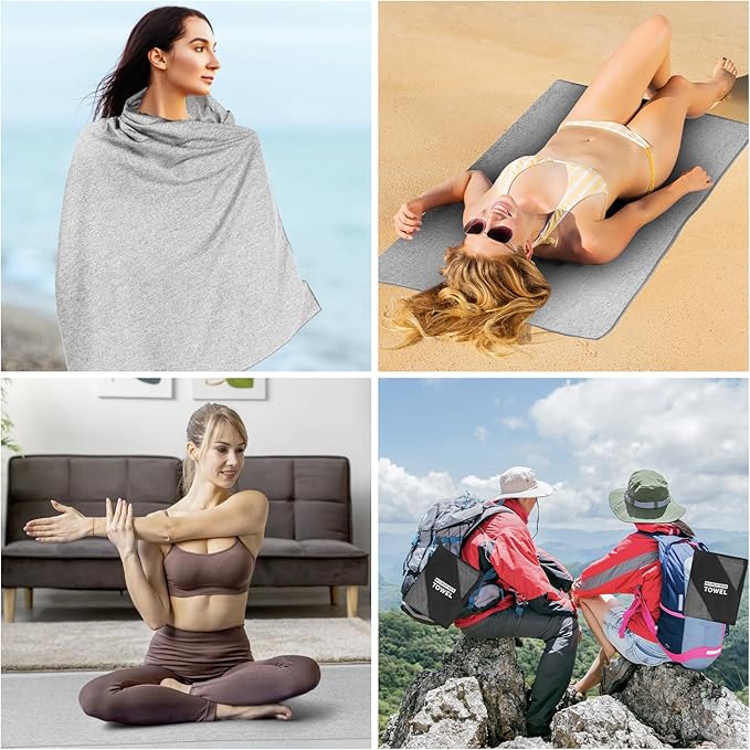 Quick Dry Microfiber Towel for Camping,Beach Travel Body Gym Hiking Swimming Pool Hot Yoga Mat Towels (Grey, 30X60 Inch)