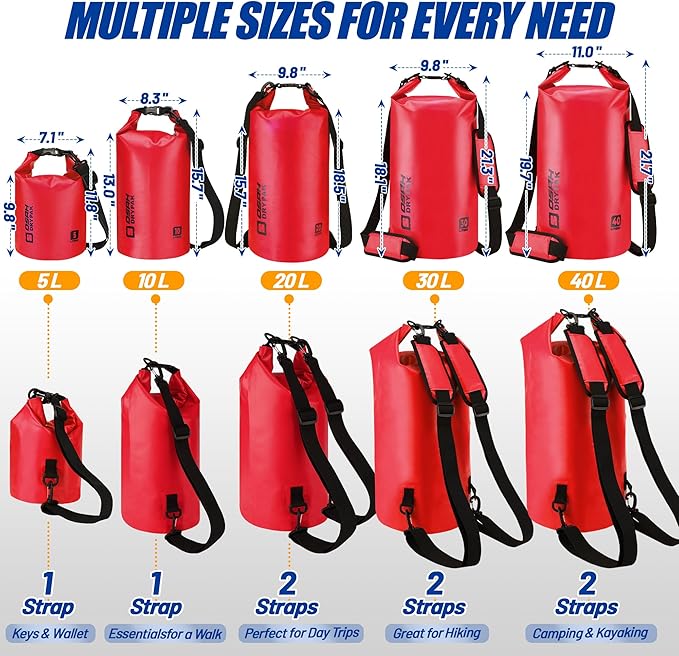 Waterproof Dry Bag, 5L/10L/20L/30L/40L Roll Top Lightweight Storage Backpack with Phone Case for Women & Men, Floating Waterproof Sack for Travel, Swimming, Kayaking, Paddle Board, Camping & Beach