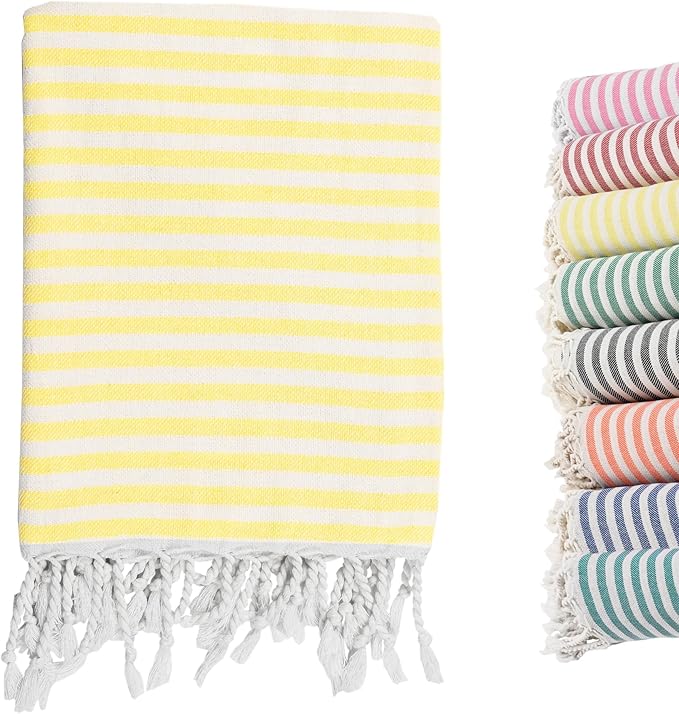 Turkish Striped Beach Towels Bulk Oversized 39"x71" Large Bath and Pool Set Quick Dry Lightweight Travel Towel for Adult,100% Cotton TEBT-18-1yellow