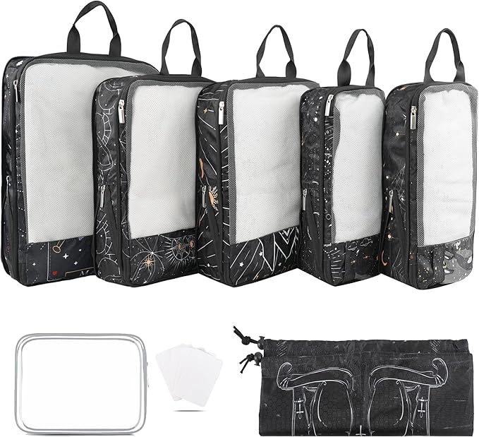 7 Pcs Compression Packing Cubes Travel for Suitcases, Luggage Organizer Lightweight Storage Bags Set for Backpack Travel- Packaging Cubes for Carry-Ons and Storage