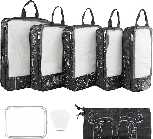 7 Pcs Compression Packing Cubes Travel for Suitcases, Luggage Organizer Lightweight Storage Bags Set for Backpack Travel- Packaging Cubes for Carry-Ons and Storage