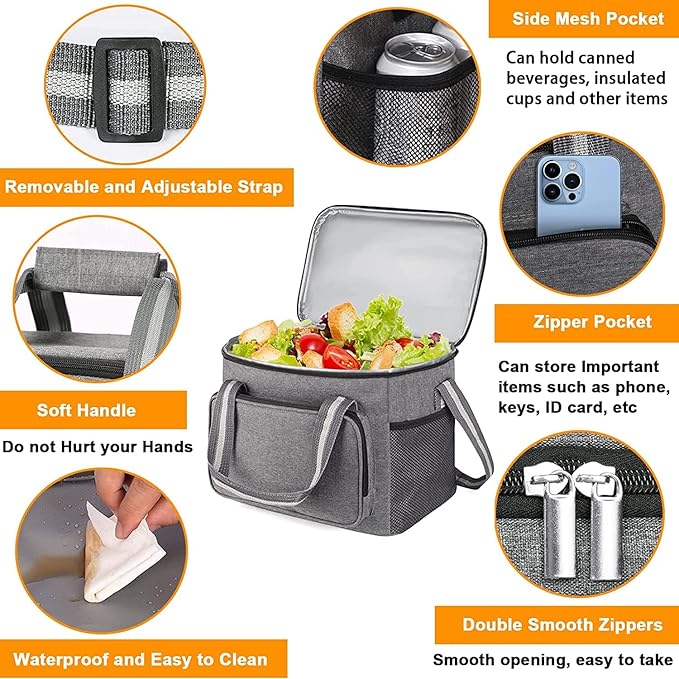 Ozzwolle Insulated Cooler Bag for 24Can (15L) Reusable Thermal Bag Leakproof Freezable Cooler Bag Organizer with Adjustable Shoulder Strap for Women Men Office Work Picnic Hiking Beach