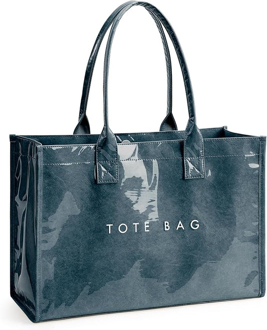 KALIDI PVC Tote Bag Women’s Kraft Paper Work Handbags Purses with Top Handle