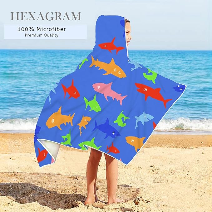 Bonsai Tree Summer Bright Hooded Beach Towel, Sharks Lover Kids Poncho Towel for Boys Girls, Quick Dry 30''x50” Bath Towel for Pool Swiming Boys Gifts